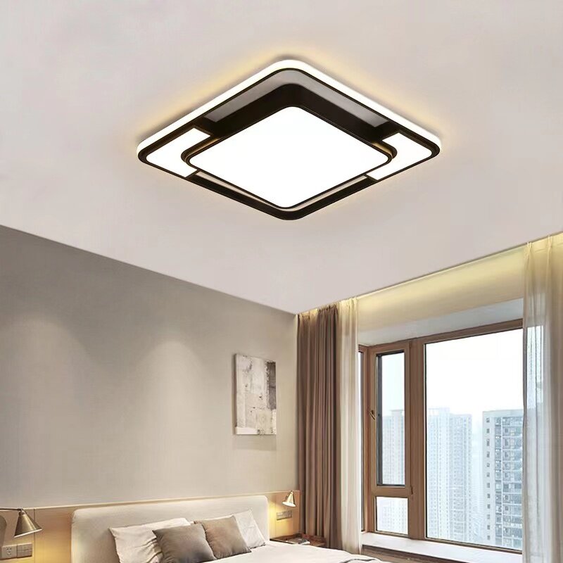 Nórdico moderno LED lâmpada do teto, Lustre, sala de estar, sala de jantar, quarto, estudo, quadrado, lustre, luminária