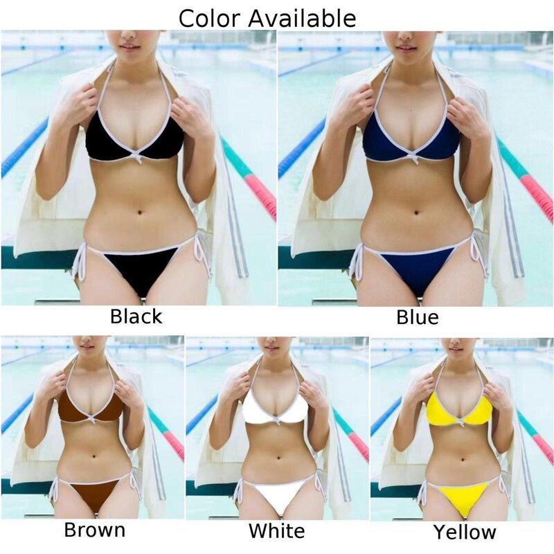 Zmysłowy zestaw biustonosz stringi do Bikini kobiety wiozane na boku seksowna dziewczyna strój kąpielowy w jednolitym kolorze sznurowany bandaż plażowy wygodne stroje kąpielowe
