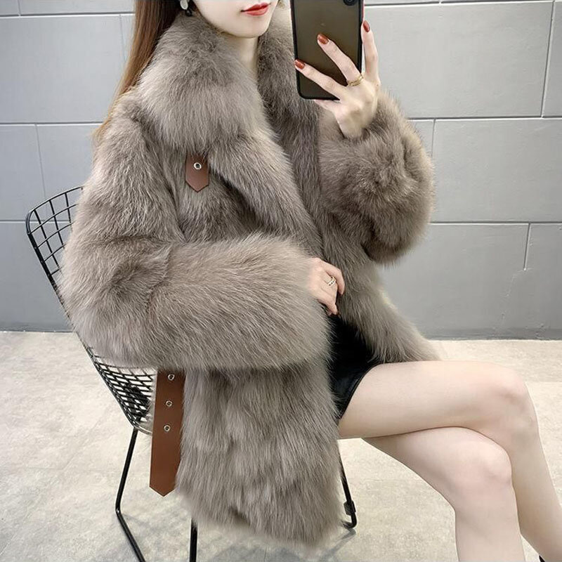 High Quality Fur Coat Women Thick Warm Imitation Fox Hair 2023 New Winter Jacket Outerwear Length