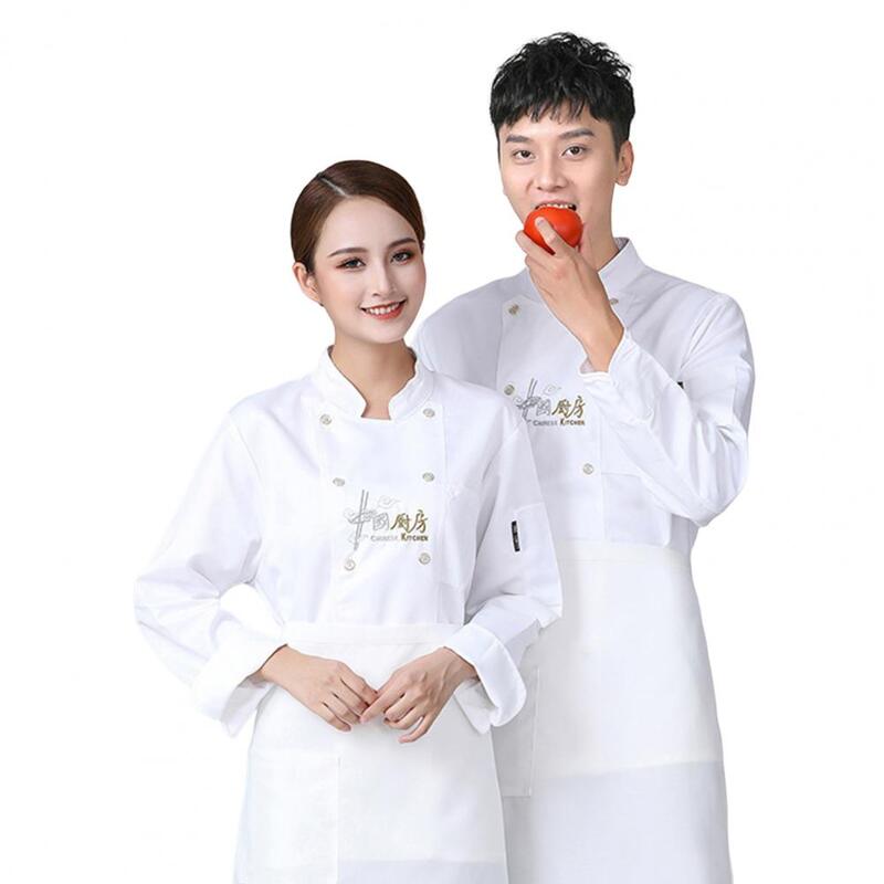 Kemeja Koki Trendi Lengan Panjang Slim Fit Pria Wanita Jaket Seragam Kerja Koki Anti-pilling Mantel Koki untuk Hotel