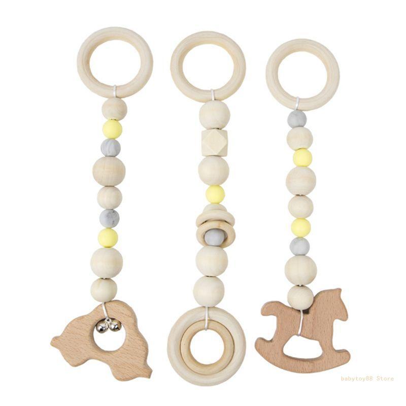 Y4UD 3 Buah/Set Mainan Teether Bayi Bingkai Gym Liontin Permainan Mainan Tarik Cincin Kamar Anak Sensorik