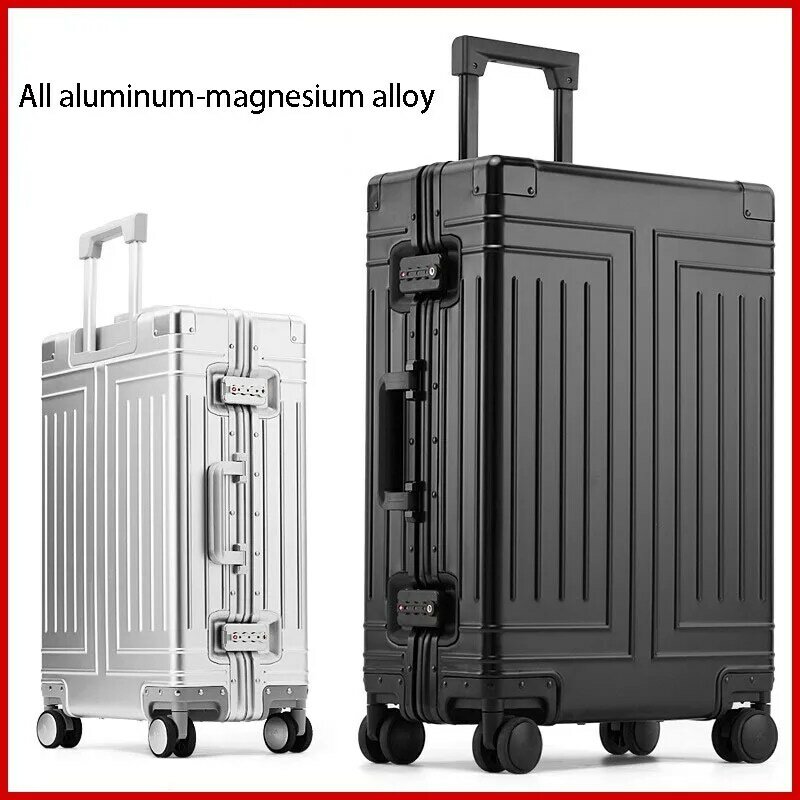 100% bagaż aluminiowy 20/ 24/ 26/29 Cal duży rozmiar walizka metaliczna wodoodporna hasło pokrowiec na wózek torba podróżna walizki