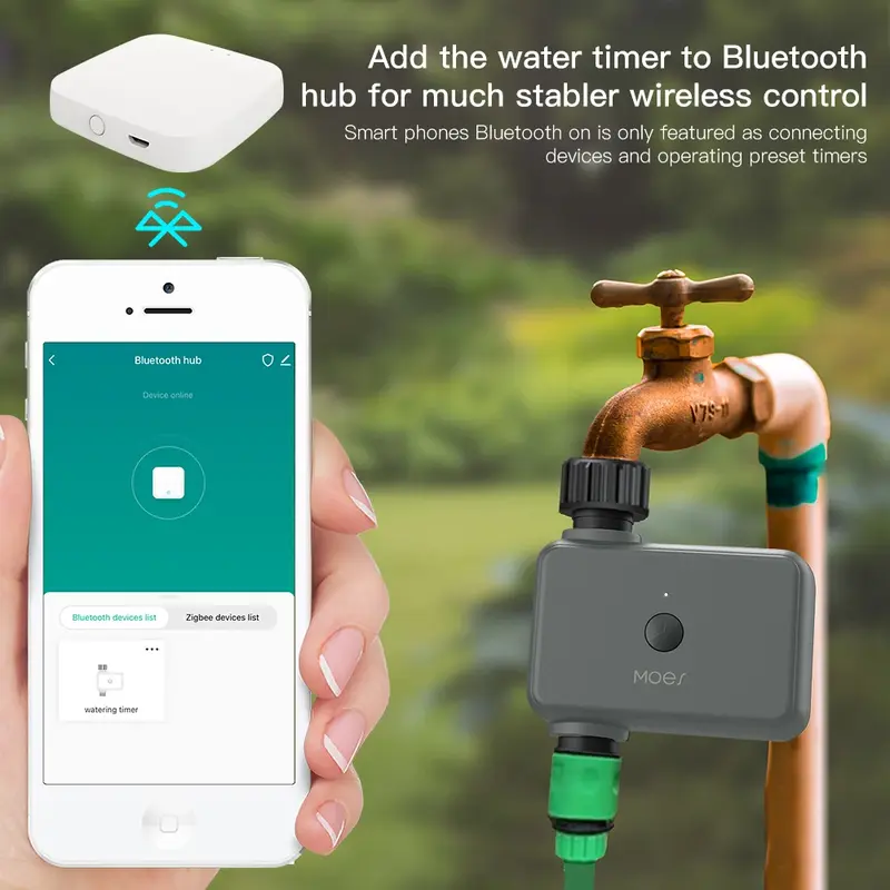 Moes-Smart Tuya Bluetooth Water Timer, Chuva Atraso, Irrigação Programável, Cubo de Rega Automático e Manual Necessário