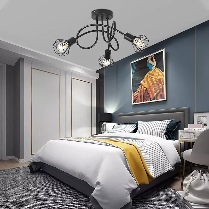Moderne LED Kronleuchter Decke hängen 3 Köpfe schwarz Gitter Schmiedeeisen Hängelampen für Schlafzimmer Beleuchtung für Wohnzimmer