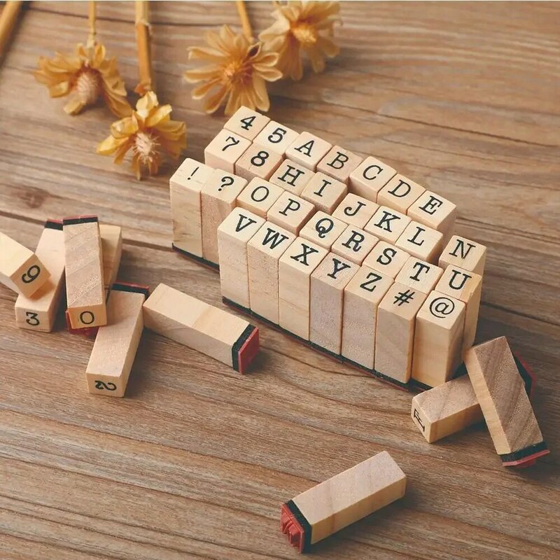 Typewriter Alphanumeric Seal Diy Photo Album Diary Wooden Rectangle Letter Stamp Kids Diary Decoration Handmade Number Seal H8S3