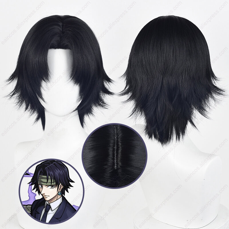 Peluca de Cosplay de Anime Chrollo Lucilfer, pelucas cortas negras de 30cm, pelo sintético resistente al calor