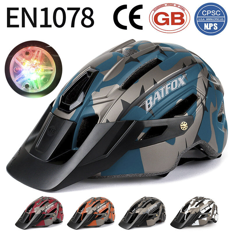 BATFOX casco da ciclismo per uomo casco da mountain bike casco mtb casco da bicicletta capacete ciclismo integralmente modellato con luce