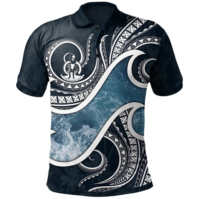Tuvalu Ellice Eilanden Patroon Poloshirt Voor Heren 3d Bedrukt Polynesische Poloshirts Casual Losse Knoop T-Shirts Zomer Korte Mouwen