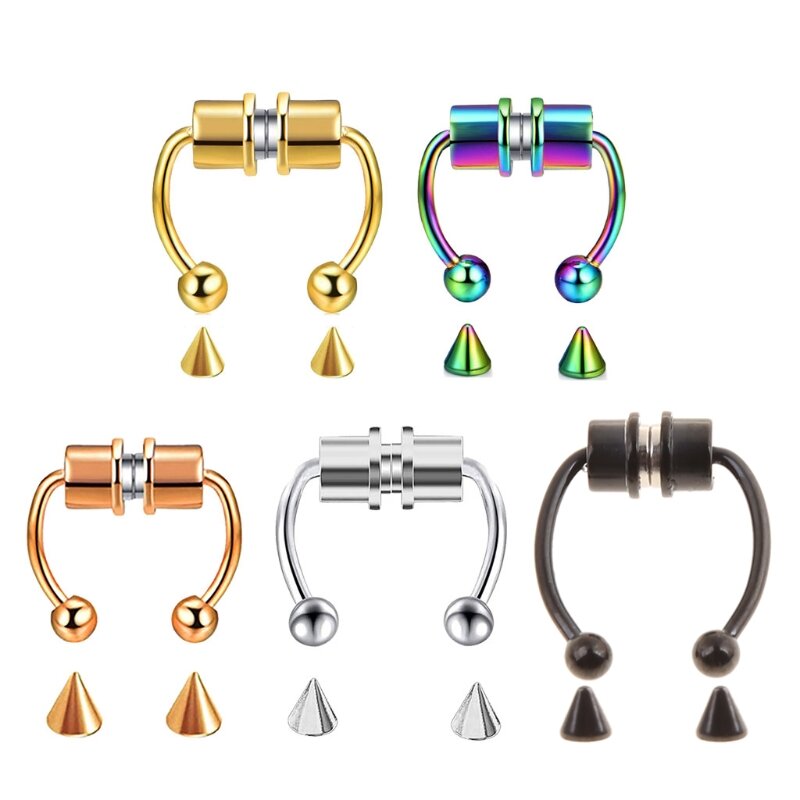 Faux anneau nez en fer à cheval multicolore, anneau nez Non perçant, Septum magnétique, bijoux décoration, cadeau pour