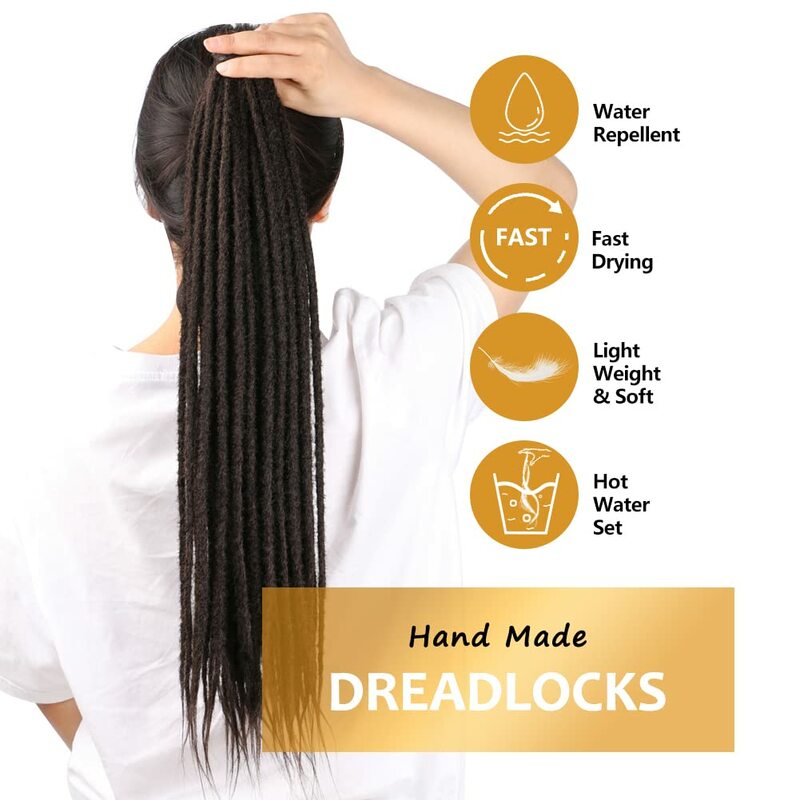 3 Pack(30Strands) Thin 0.6cm Dreadlock Handmade Hip-Hop Style Dreadlocks Extensions Brown 24Inch Synthetic Heat Hair