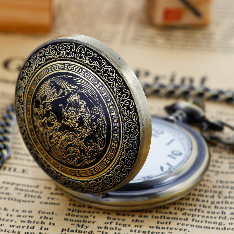 Chinese Style Dragon Vintage Quartz Pocket Watch Men's Personality Necklace Chain Clock reloj hombre