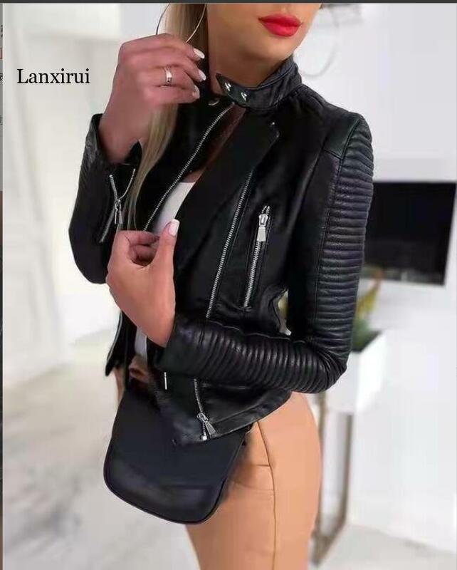 Women Spring Slim Fit Short Leather Coat 2022 Autumn Female Soft MOTO Biker PU Jacket Windproof Streetwear Outwear