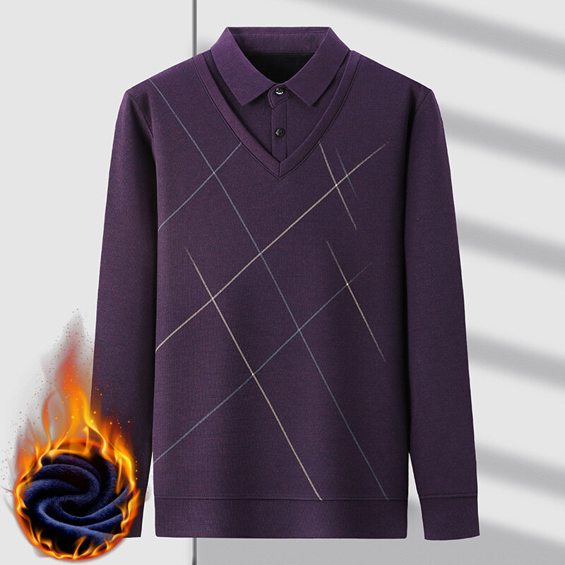 Толстая рубашка-поло для мужчин с длинным рукавом, имитация двух частей, осенне-зимняя теплая одежда, свитер, дизайнерская мужская флисовая рубашка MY925
