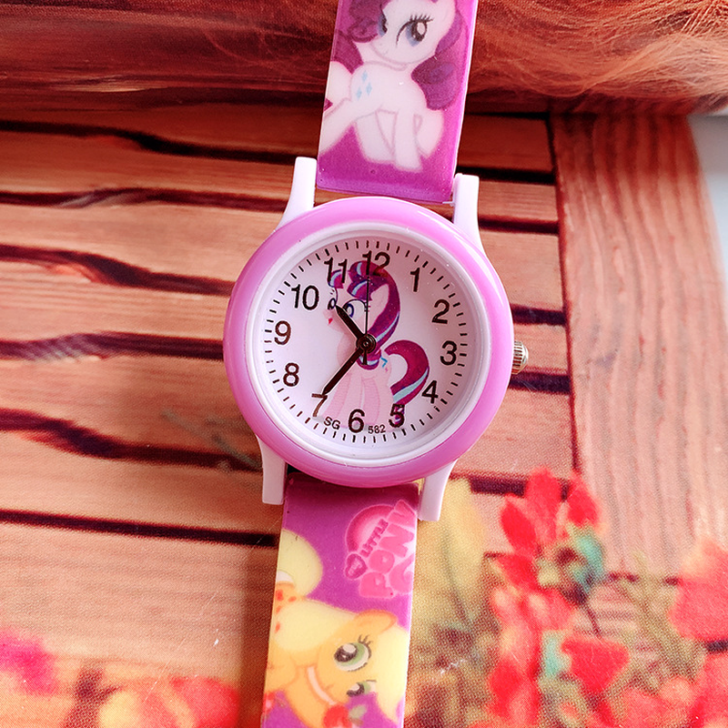 Reloj de pulsera de gel de sílice con estampado de poni para niños y niñas, pulsera de cuarzo con dibujos animados bonitos, novedad de 2024
