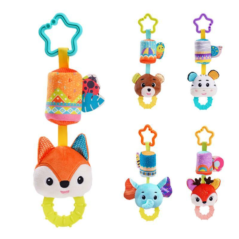 Car Seat Toys With Crinkle Sounds And Teether Toddler Stroller Wind Chime Pendant Cartoon Animal Stuffed Hang Rattle Toys