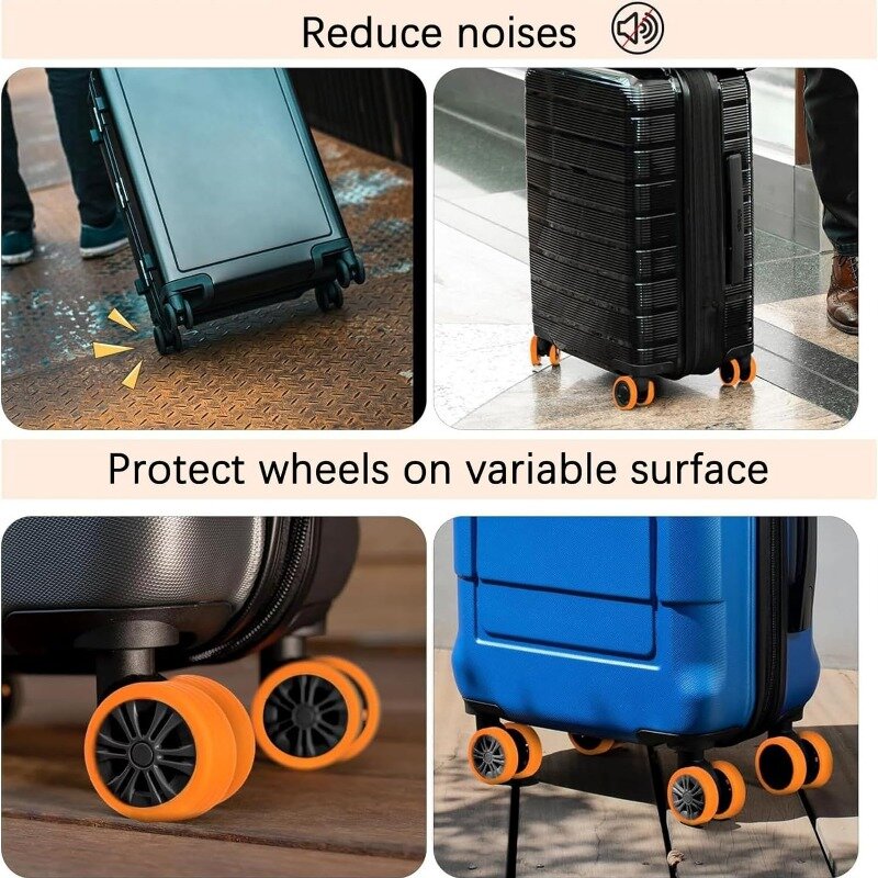 Espessura Textura Silicone Rodas Protetor, Reduzir o Ruído, Viagem Bagagem Capa, Acessórios de bagagem, 1 Pc, 8Pcs