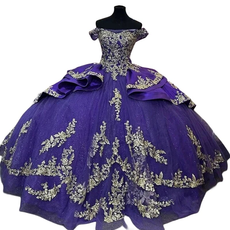 Vestidos Princesa Quinceanera roxa com apliques de cristal, vestido de festa, Sweet 16, Luxo, Imagem Real, 15, 14 anos, 2024