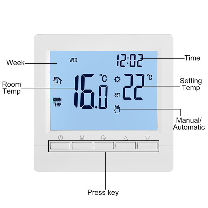 Não-programável Termostato Digital, controlador de temperatura ambiente, LCD, Aquecimento, Arrefecimento, Ar