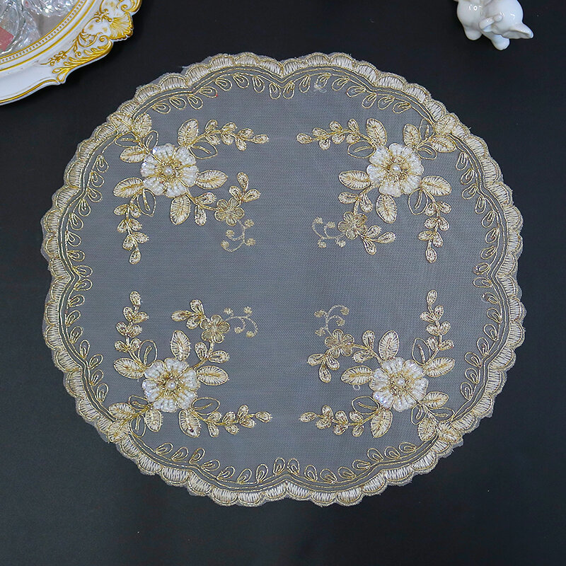 Luxus runde Perlen Blumen Stickerei Tischdecke Abdeckung Hochzeit Tischdecke Küche Weihnachten Tisch dekoration und Zubehör