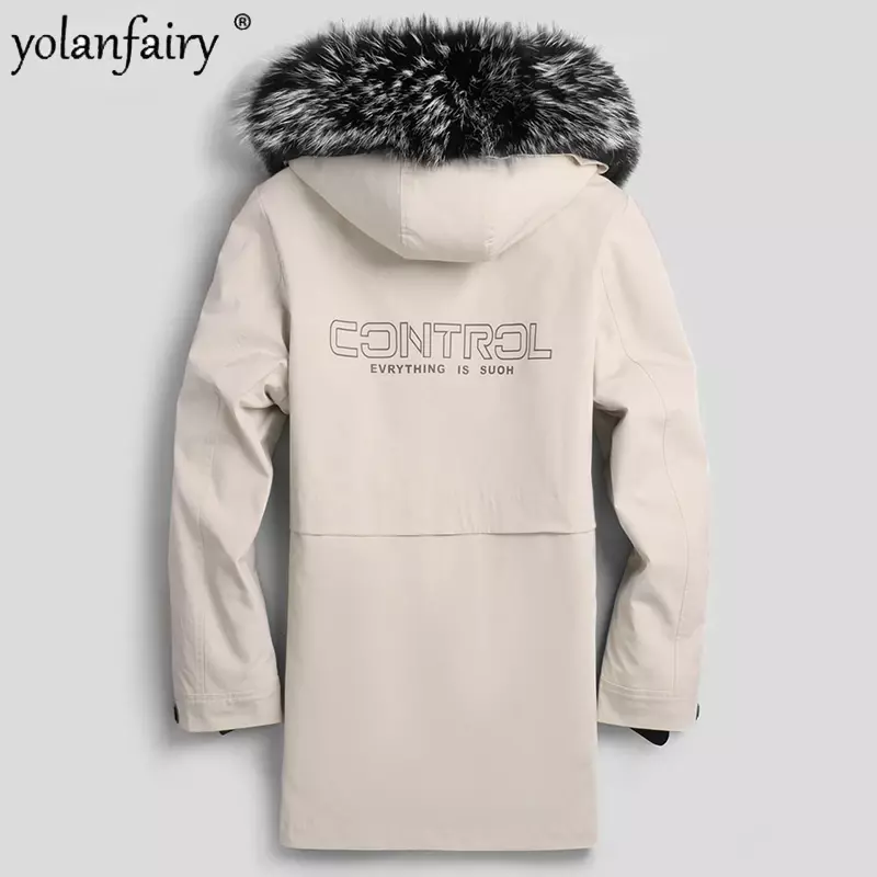 New Real Fur Mink Coat Men's Parkas Mink Fur Liner Jacket Medium Hooded Warm Male Winter Coats and Jackets Thick Men Clothing FC