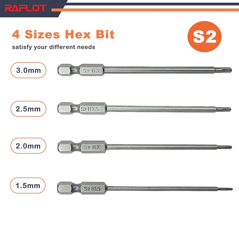 Raflot-Hex Bit Set para chaves de fenda, 1.5, 2.0, 2.5, 3.0mm, 1/4 "Hex Shank, Screwgun elétrico, poder broca