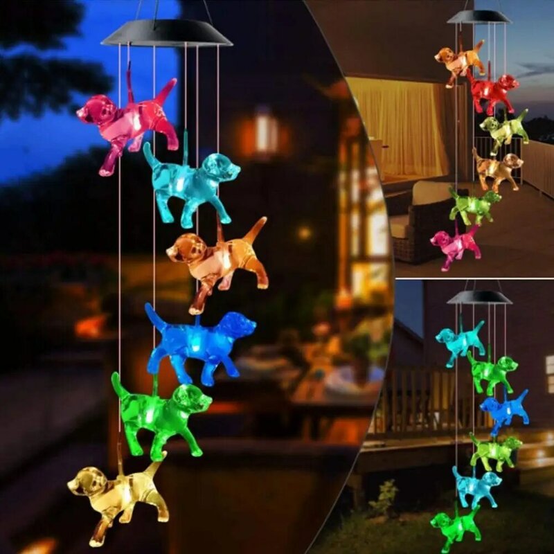 Cadena de luz LED Solar para perro, carillón de viento para perro, suministros de decoración para el hogar, jardín colorido, Z5X0