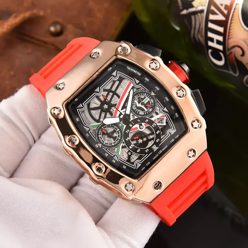 Jam tangan Oval pria kualitas tinggi berlian asli 2024 jam tangan kuarsa baja tahan karat berongga gerakan kuarsa baterai karet hitam