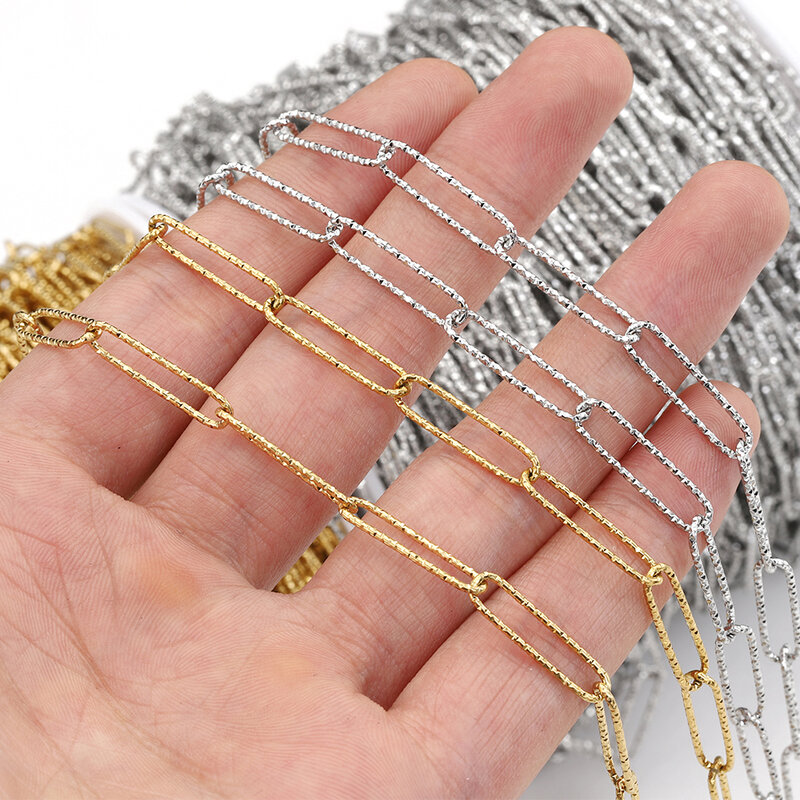 Cadenas de eslabones ovaladas largas textruadas de acero inoxidable, collar, cadena, pulsera, fabricación de joyas, accesorios hechos a mano, 2 metros, 1 metro