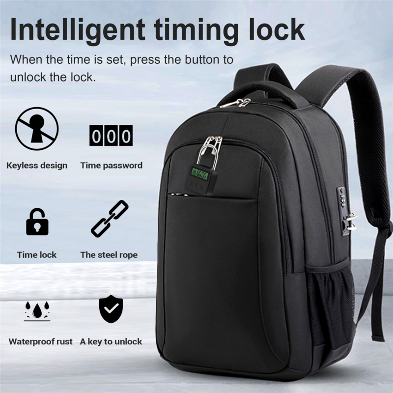 Metal Timer Lock LCD Display Multi-Function Electronic Time 99 Hours Max Timing USB Rechargeable Timer Padlock,Black