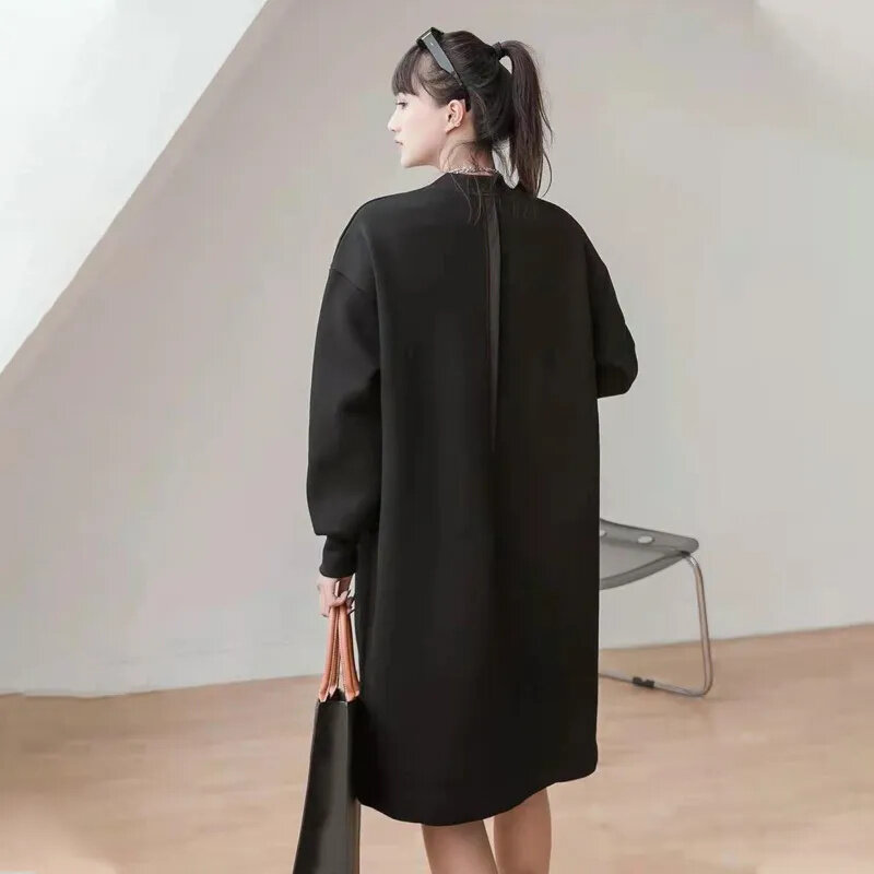 Moda Czarny Sweter Sukienka Kobiety 2024 Nowe Długie Swetry Luźne Duże Rozmiary Topy Odzież wierzchnia Wiosna Jesień Pullover Vestidos Coat