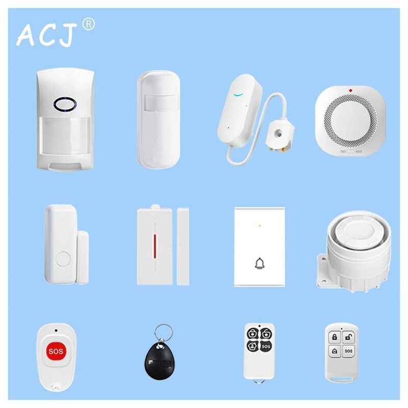 ACJ-Système d'alarme anti-cambriolage domestique, 433MHz, accessoires sans fil, détecteur de fumée, porte magnétique, détecteur de retard d'eau, contrôle RFID