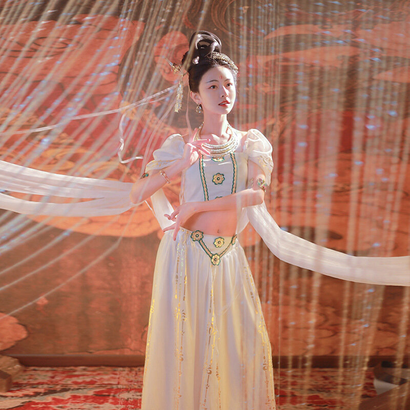 ชุดเต้นรำเจ้าหญิงชุดเจ้าหญิงชุดเจ้าหญิงชุดเจ้าหญิงชุดเต้นรำชุดการแสดงชุดเจ้าหญิงแบบดั้งเดิมจาก Dunhuang จากประเทศจีน