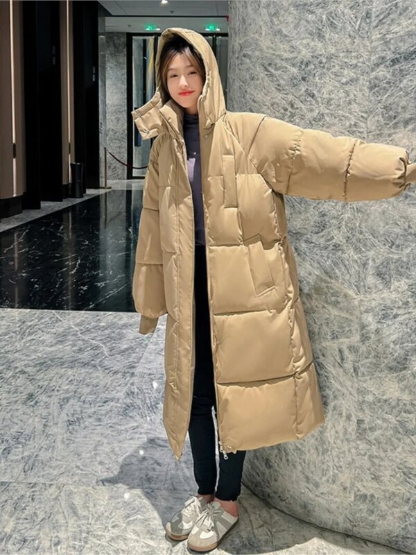 Optics-Doudoune longue à capuche pour femme, manteau sur le genou, vêtements d'extérieur pour femme, nouveau, hiver