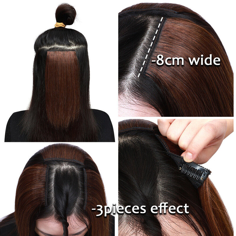 Ludzkie włosy włosy doczepiane Clip in jednoczęściowe krótkie kawałki włosów dla kobiet dodają długość objętości niewidocznej spinki do włosów prawdziwe włosy Remy