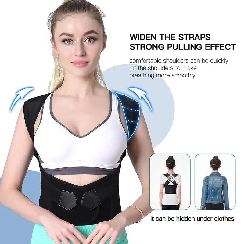 Corretor da postura para mulheres e homens, cinta ajustável do ombro, straightener traseiro, usado para a espinha média e superior