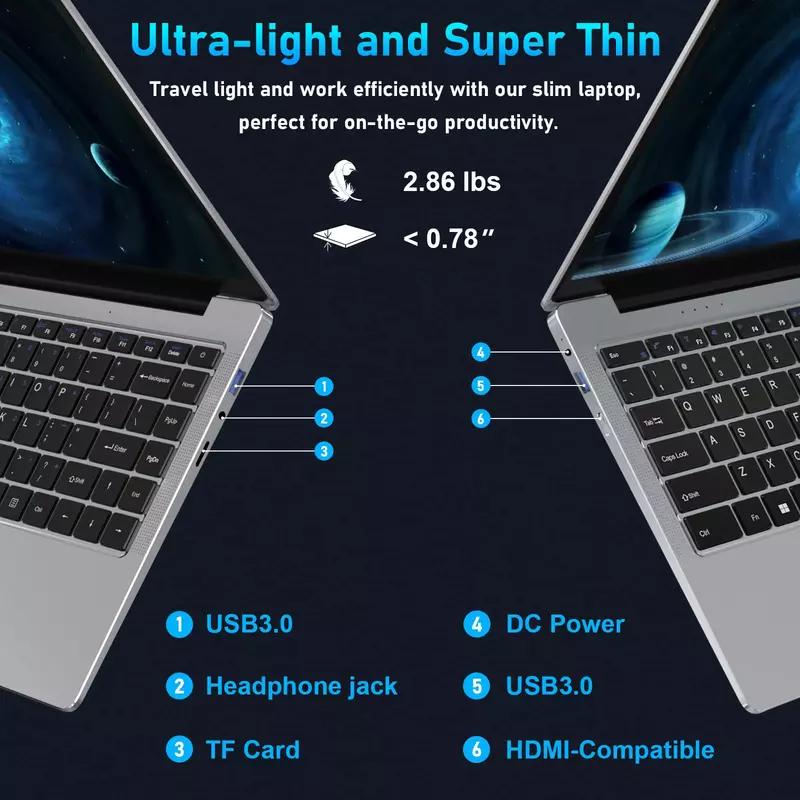 Ноутбук с 14-дюймовым дисплеем FHD, Intel Celeron N4120 четыре ядра, 8 ГБ ОЗУ 256 Гб ПЗУ, Windows 10, полноразмерной клавиатурой, портативный ноутбук