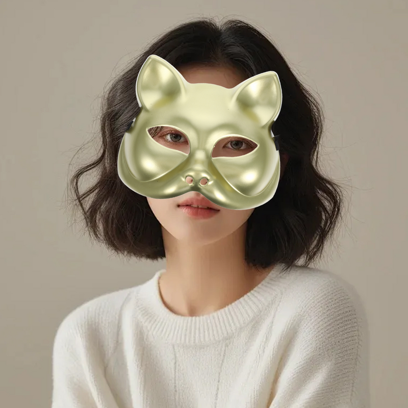 หน้ากากแฟนซี DIY หน้ากากปิดหน้ารูปแมวทำมือวาดด้วยมือสำหรับงานปาร์ตี้คอสเพลย์พลาสติกสำหรับผู้ชายผู้หญิง