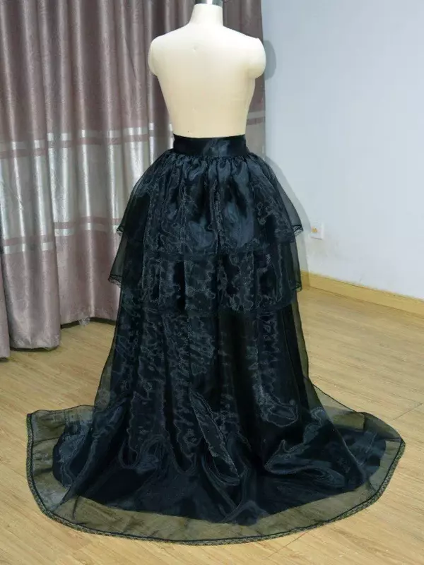 Camadas Organza Overskirt com Bustle Overlay, vestido de bola preto, saia destacável, saia formal para casamento, tamanho personalizado