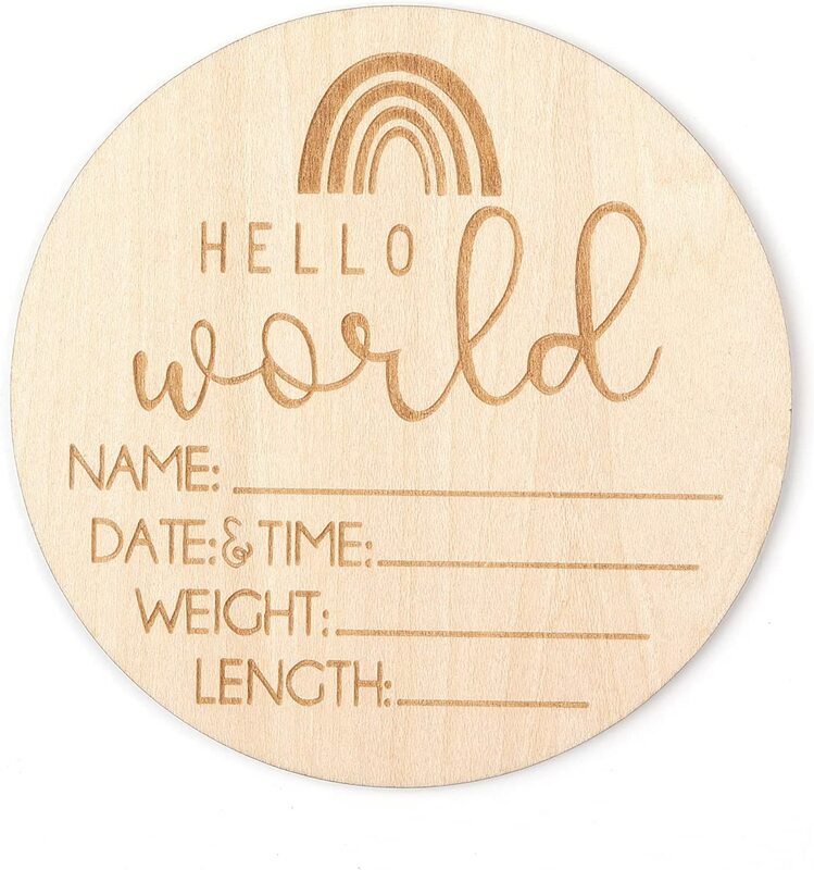 1pcs hello world Baby Birth Announcement wood disc diy sign Engraved Etched Wooden Card Market Photo Prop