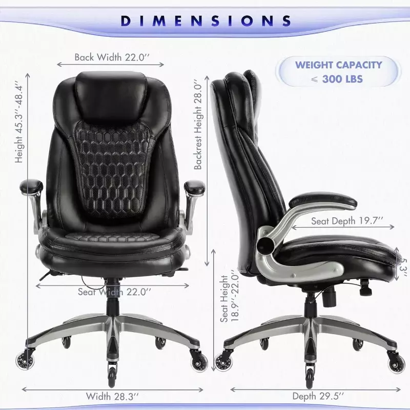 Stylish Leather Chair With Upgraded Caster for Swivel Computer Armchair High Back Executive Chair With Padded Flip-up Arms Desk