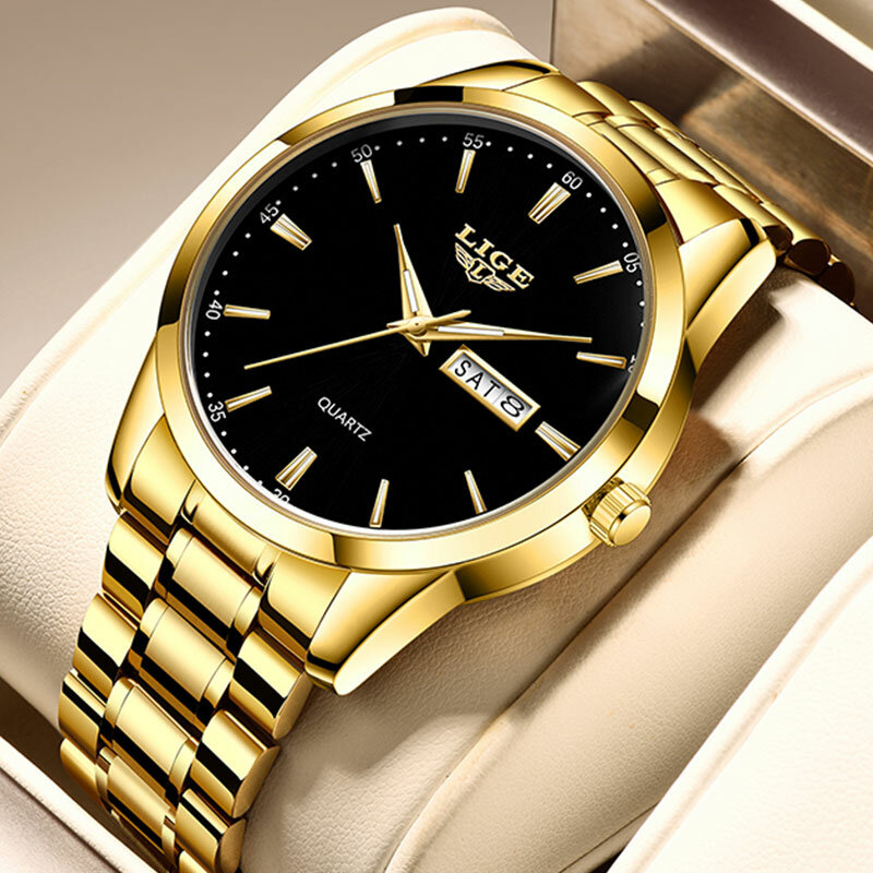 LIGE 탑 브랜드 럭셔리 쿼츠 남성 시계, 패션 비즈니스 스테인레스 스틸 시계, 야광 방수 캐주얼 스포츠 손목시계