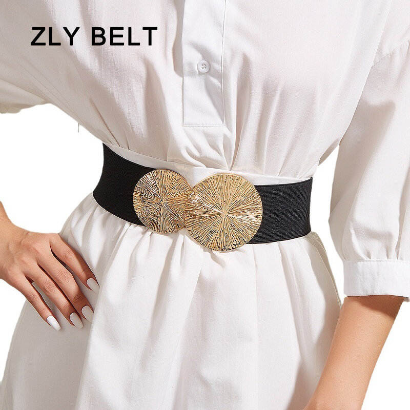 Banda de cintura ancha redonda doble para mujer, faja elástica ajustable, versátil, decorativa, accesorios decorativos de aleación, novedad de 2024