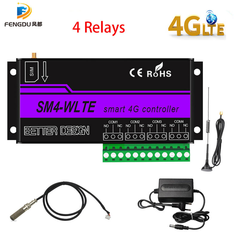 4G LTE FDD 2G GSM SMS Smart Remote 4 Channel Relay Controller Relay ON/OFF I/O Output Switch  For Shutter Garage Gate Opener 
