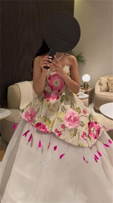 Tulle Flower Ruched Feather Cocktail Party A-line Sweetheart Bespoke Occasion Gown Long Dresses