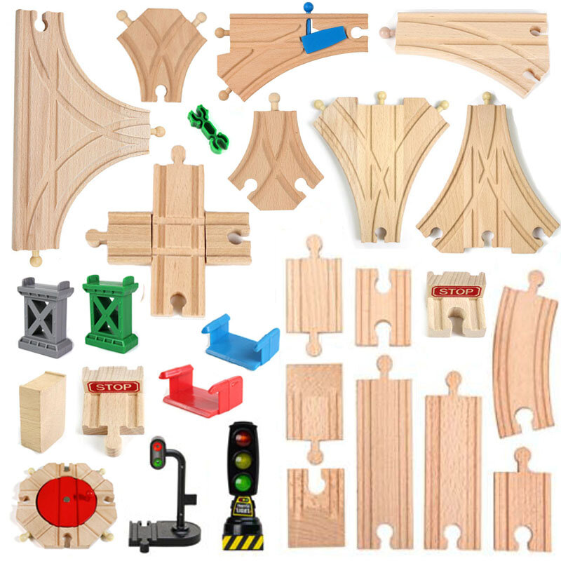 Новый деревянный трек для поезда из бука, деревянная железная дорога, аксессуары, подходит для деревянных треков Biro, обучающие игрушки для детей Gi