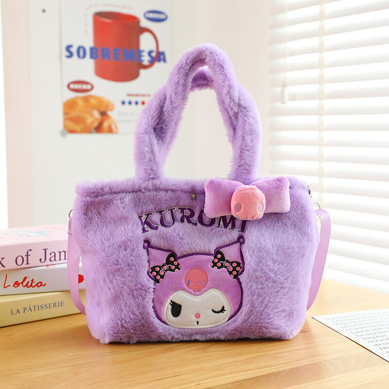 Sanrio Plush One Shoulder Portable Crossbody Satchel Pure Cotton Simple Storage Makeup Shopping Bag Hello Kitty Melody Kuromi