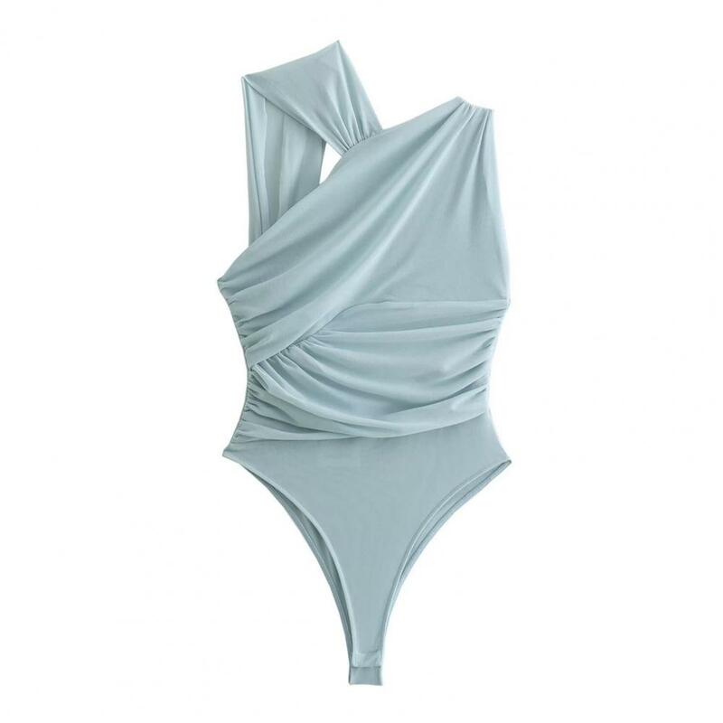 Women V-neck Bodysuit Leopard Print Playsuit for Women Summer Beach Party Bodysuit with High Elasticity Hollow Mesh Fabric V