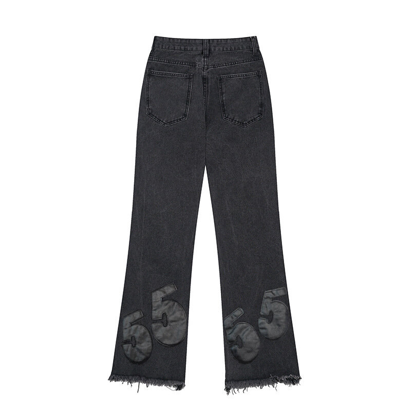 Calças jeans micro-flare, calças americanas de rua alta, estampa moderna, moda de rua hip-hop, jeans par, 2022