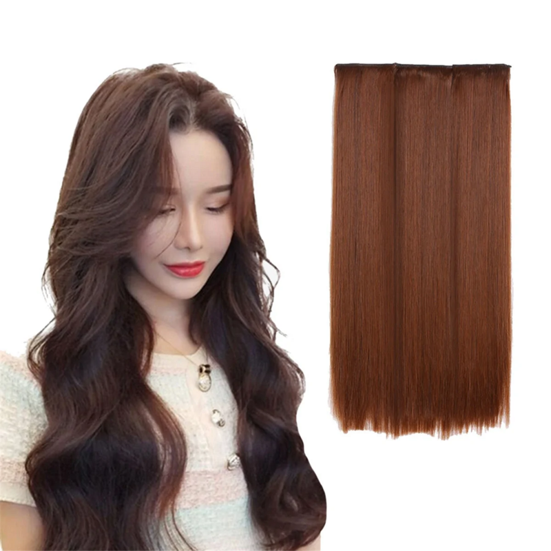 55 см прямые волосы, трехкомпонентный женский парик из длинных волос для косплея, натуральные волосы, термостойкие, стандартные коричневые