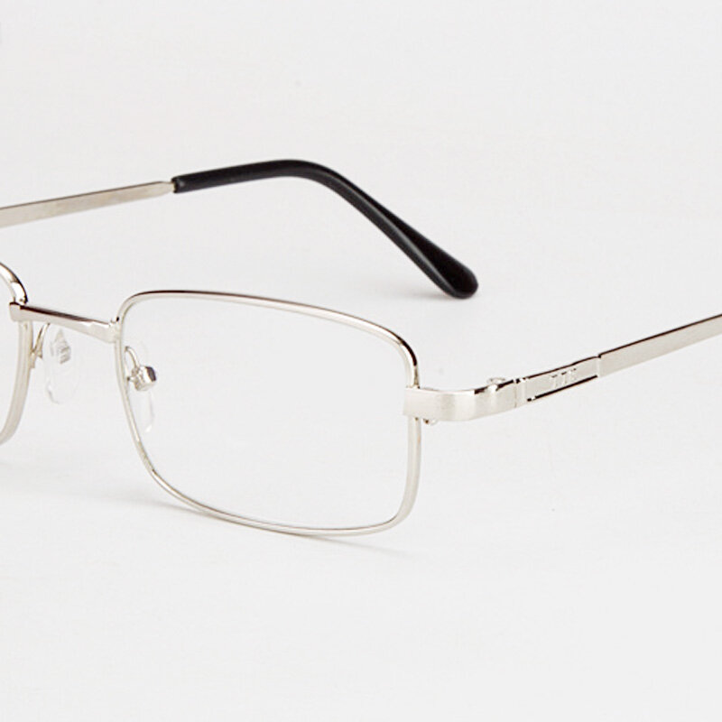 남성용 스크래치 방지 독서 안경, 사각형 금속 프레임, 유리 렌즈, 레트로 노안 안경, 남성용 안경 + 1.0 + 4.0 Gafas